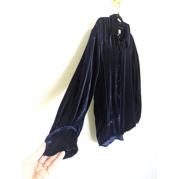 Et Vous Vintage Velvet Top Womens Size M Blue Silk Blend Whimsygoth Witchy Tunic - Picture 3 of 10